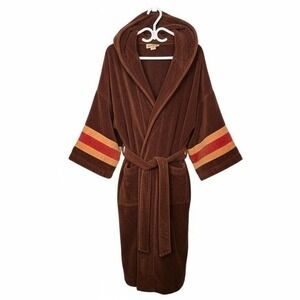 STATE of MAINE Vintage 70s Velour Hooded Robe Loungewear Retro Stripes